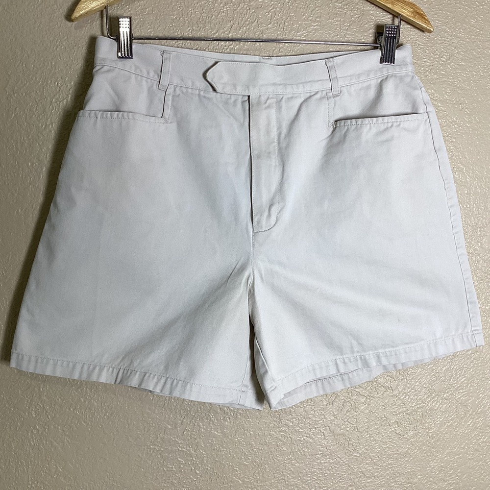 Caslon Women's High Waisted Cotton Twill Shorts Cream Off-White Size 10 81905
